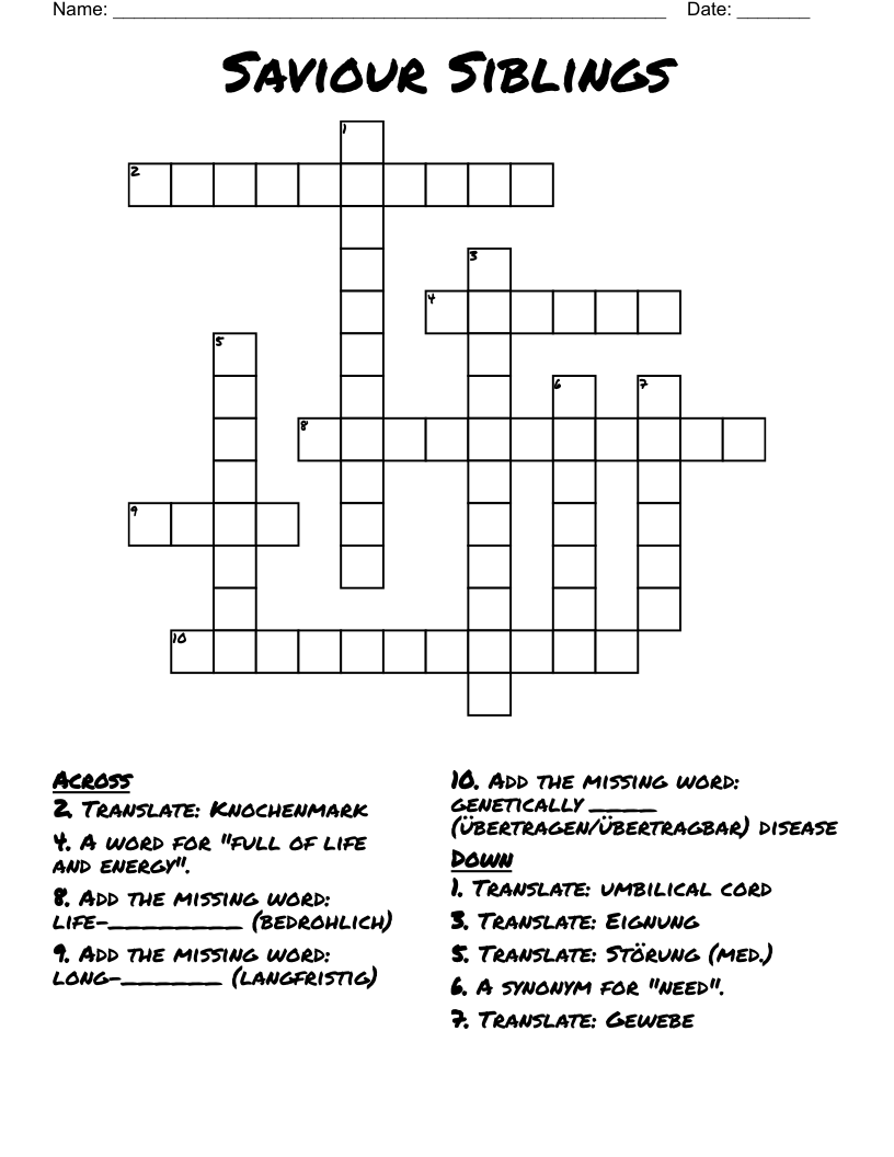 Saviour Siblings Crossword