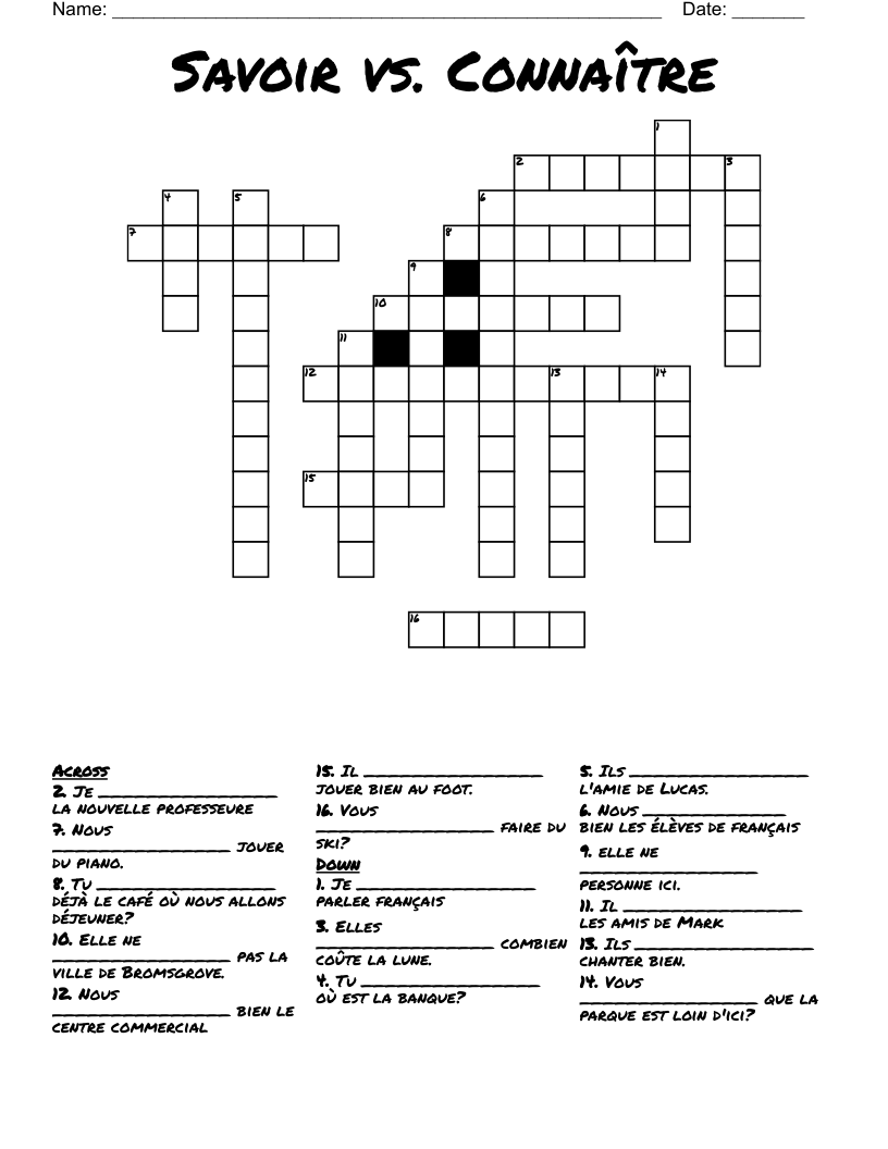 Savoir vs. Connaître Crossword