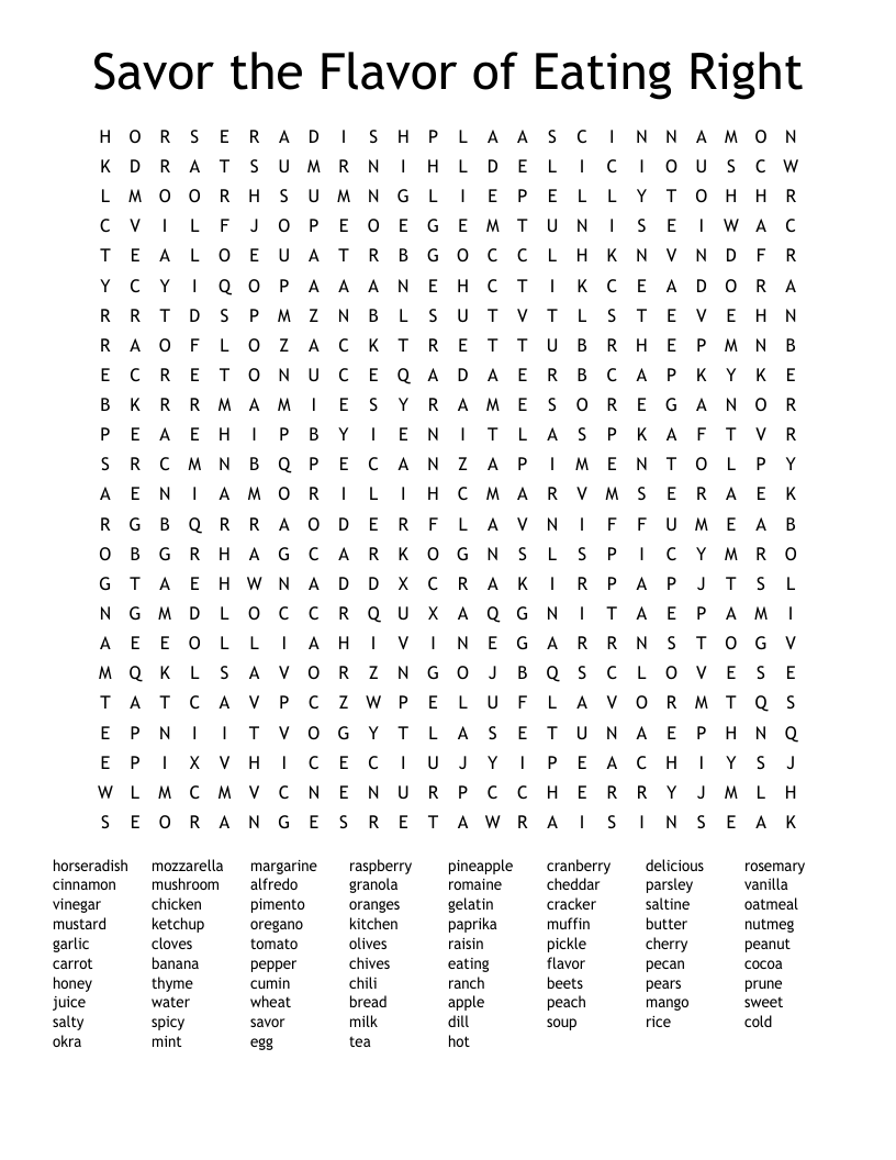 Savor the Flavor of Eating Right Word Search