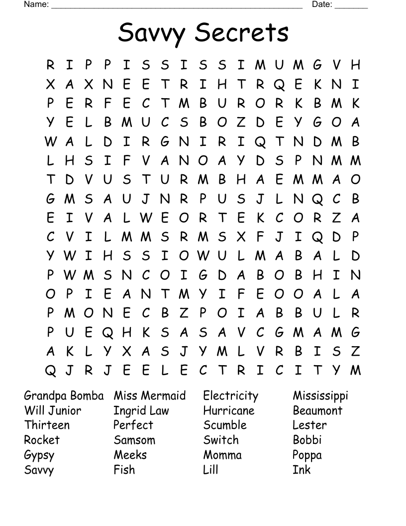 Savvy Secrets Word Search