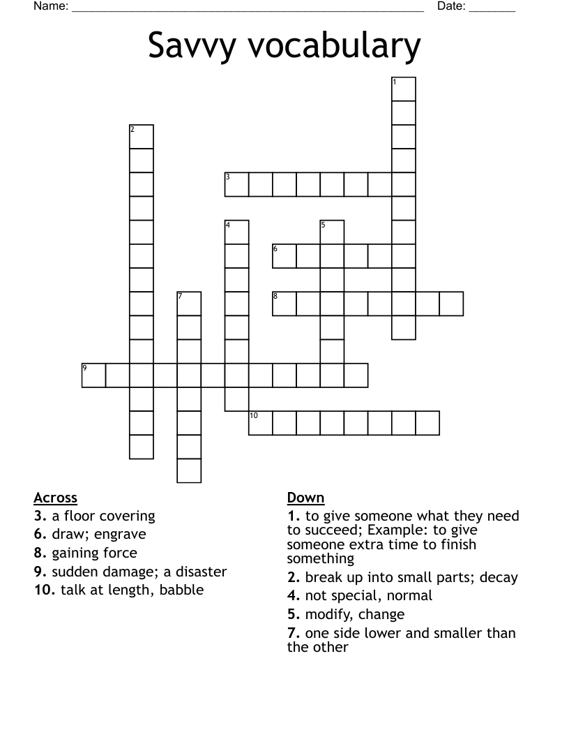 Savvy vocabulary  Crossword