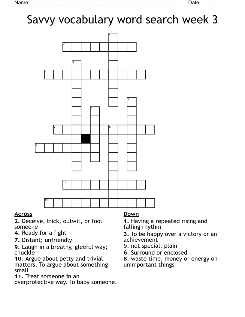Savvy vocabulary word search week 3  Crossword