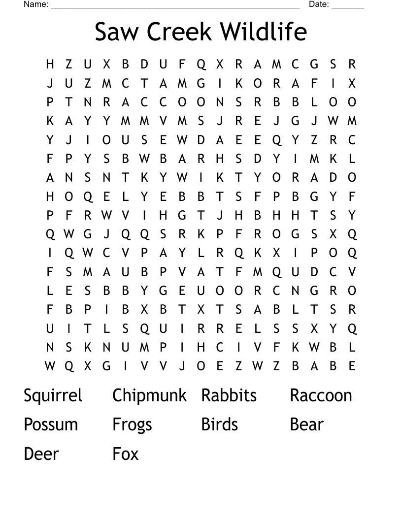Saw Creek Wildlife Word Search