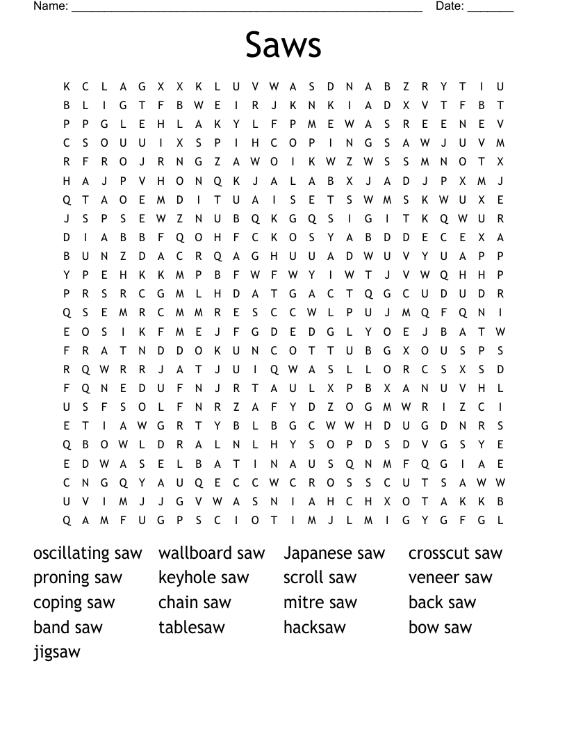 Saws Word Search