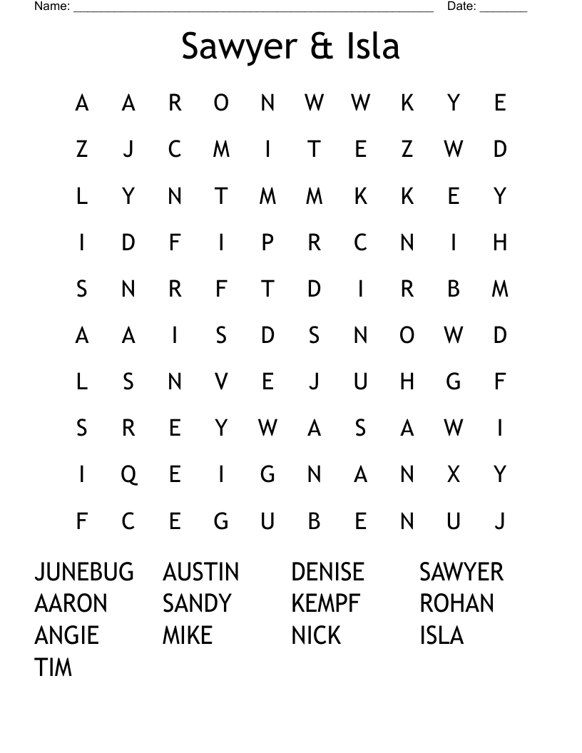 Sawyer & Isla Word Search