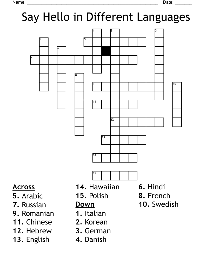 Say Hello in Different Languages Crossword
