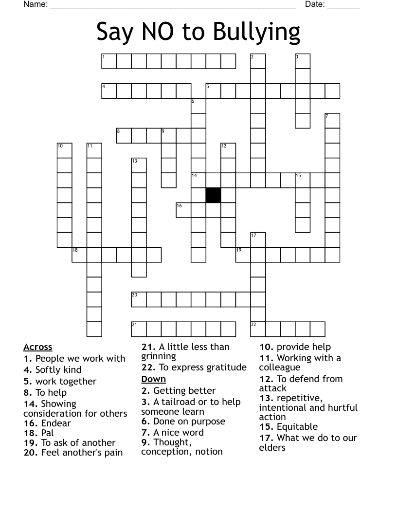 Say NO to Bullying Crossword