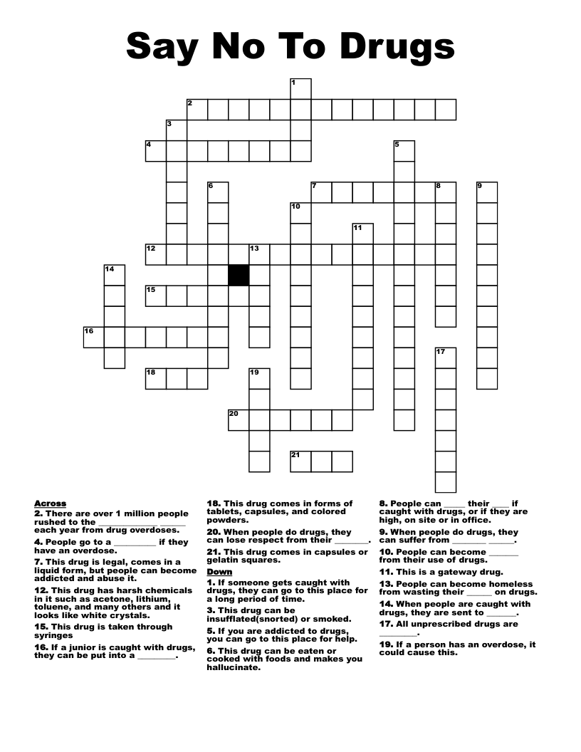 Say No To Drugs Crossword