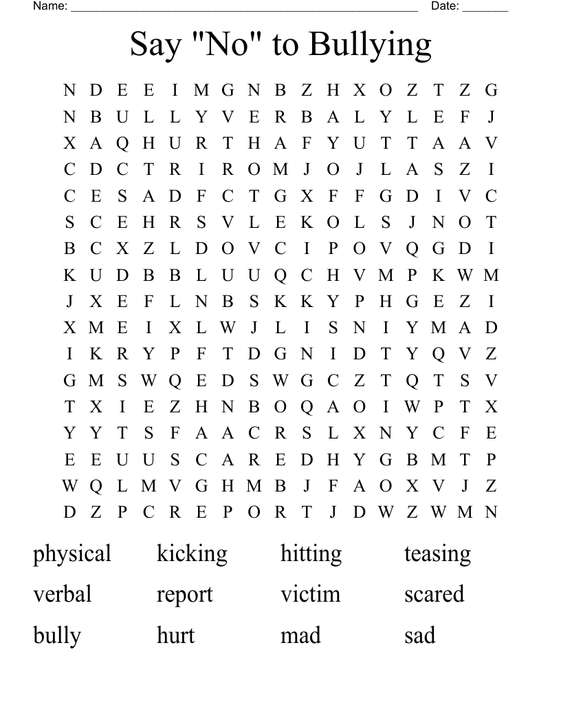 Say "No" to Bullying Word Search