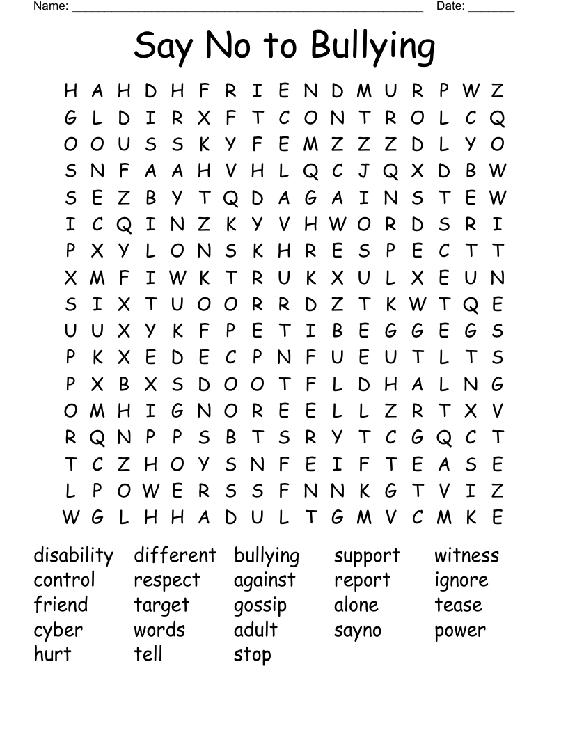 Say No to Bullying Word Search