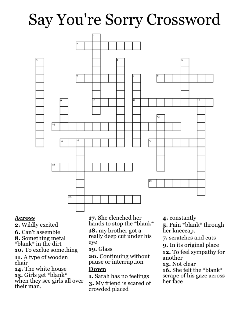 Say You're Sorry Crossword