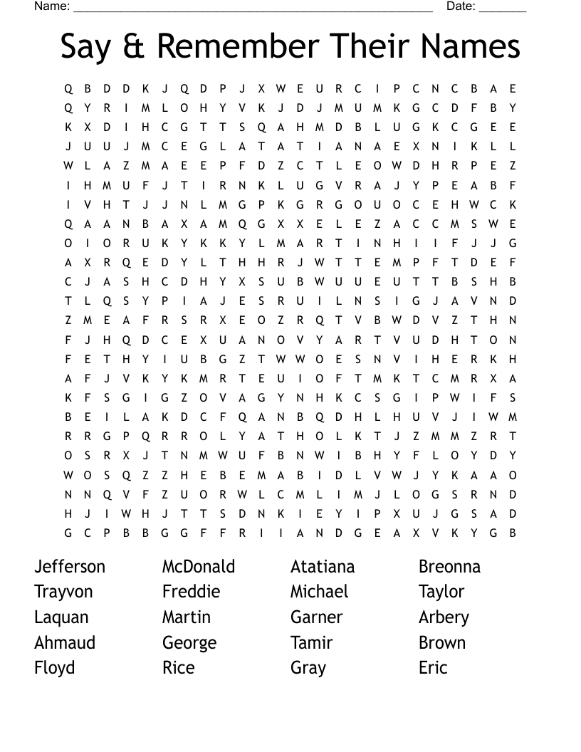 Say & Remember Their Names Word Search