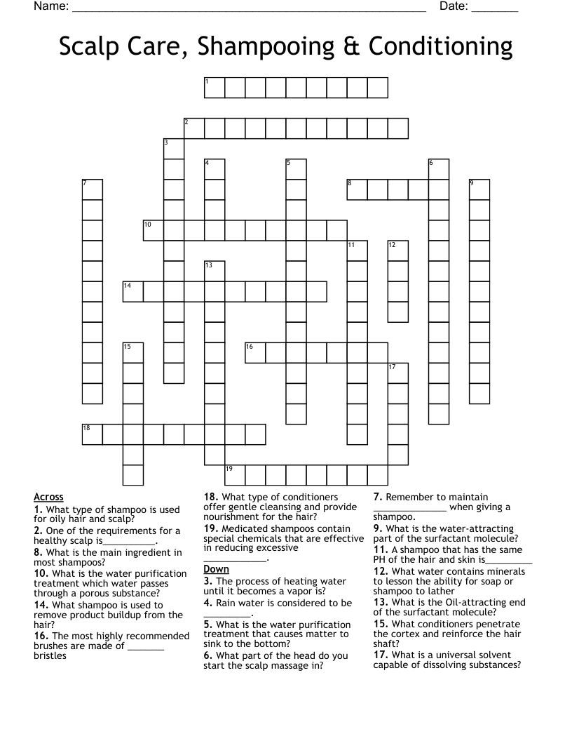 Scalp Care, Shampooing & Conditioning Crossword