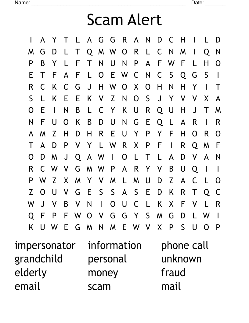 Scam Alert Word Search