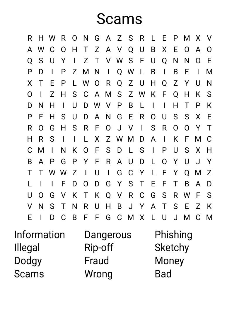 Scams Word Search