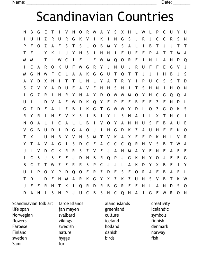 Scandinavian Countries Word Search
