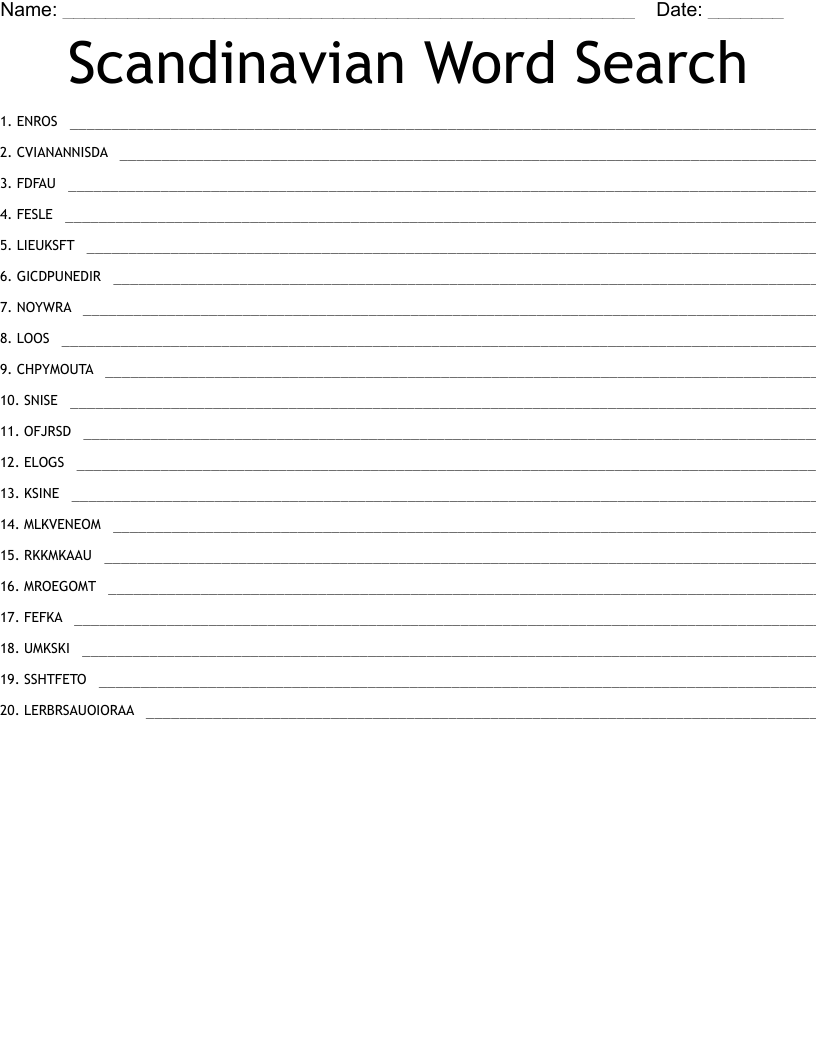 Scandinavian Word Search Word Scramble