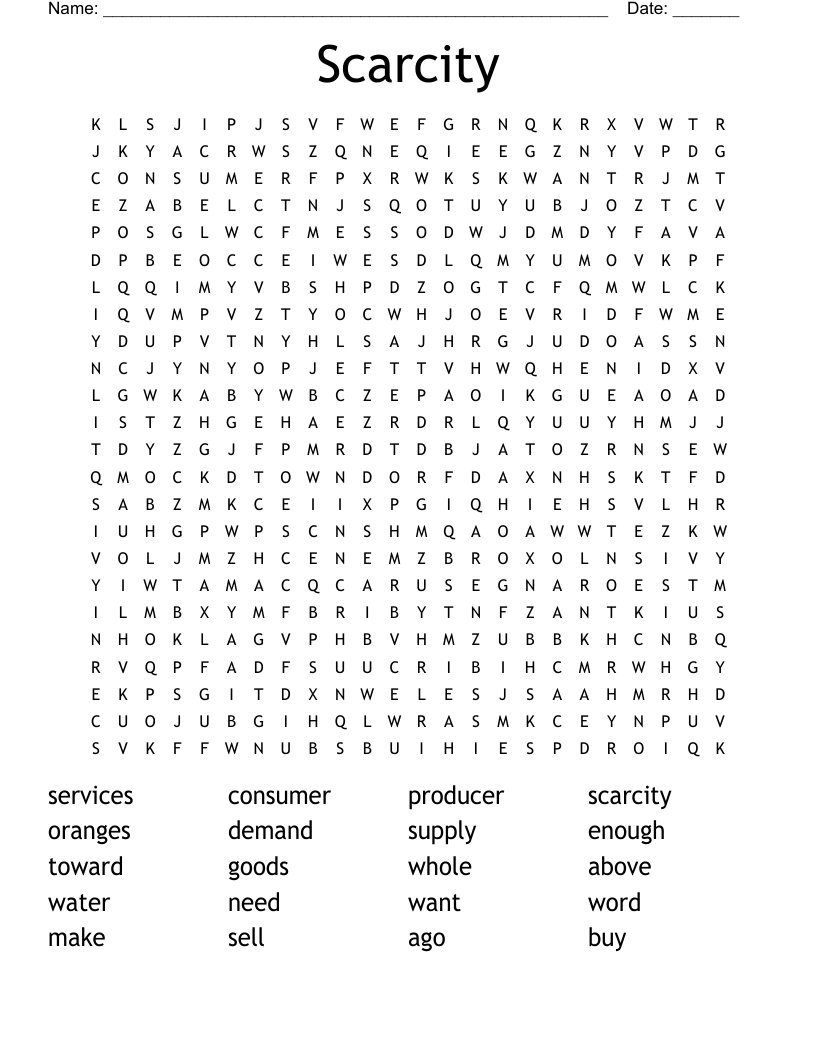 Scarcity Word Search