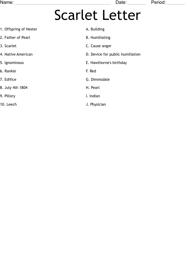 Scarlet Letter Worksheet