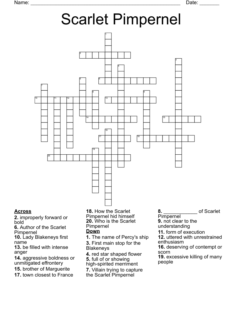 Scarlet Pimpernel  Crossword