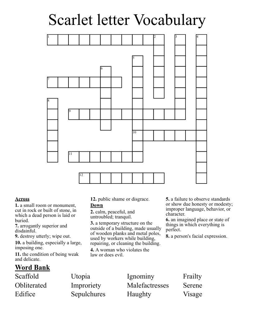 Scarlet letter Vocabulary  Crossword