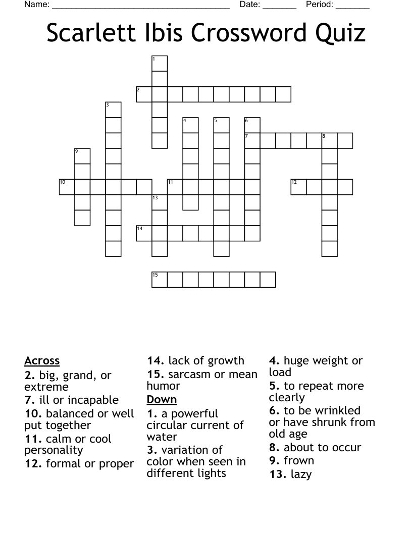 Scarlett Ibis Crossword Quiz 