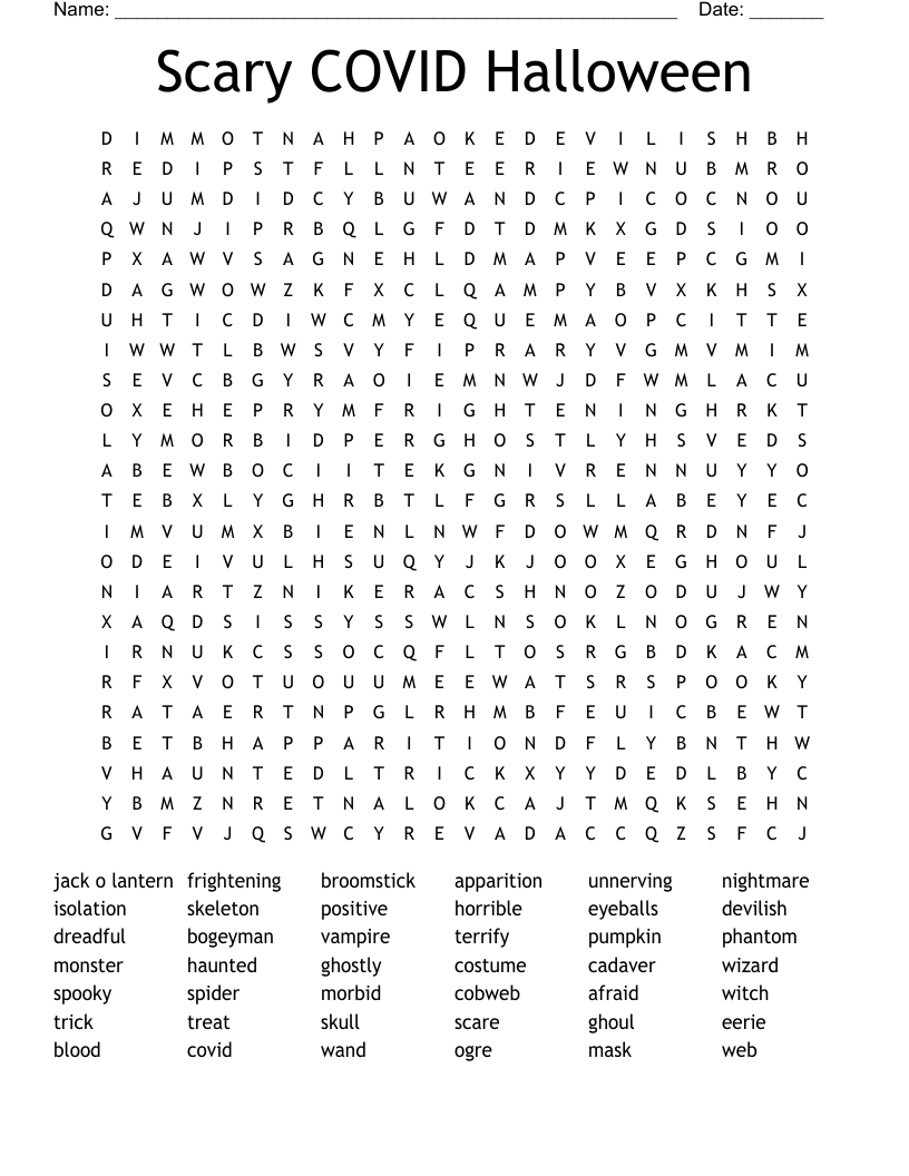 Scary COVID Halloween  Word Search