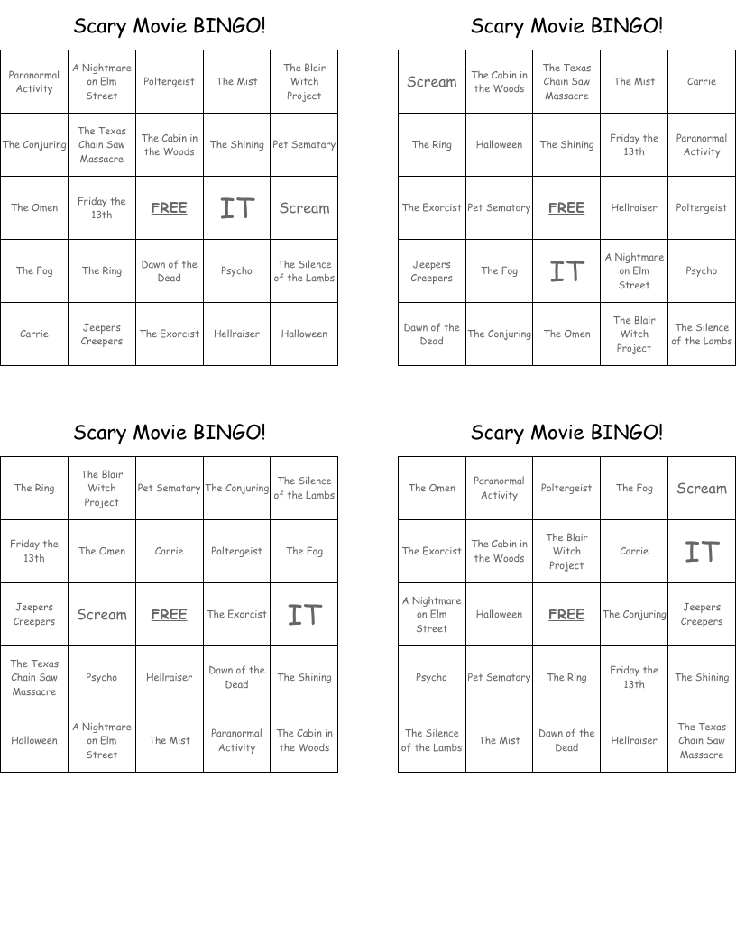 Scary Movie BINGO! 