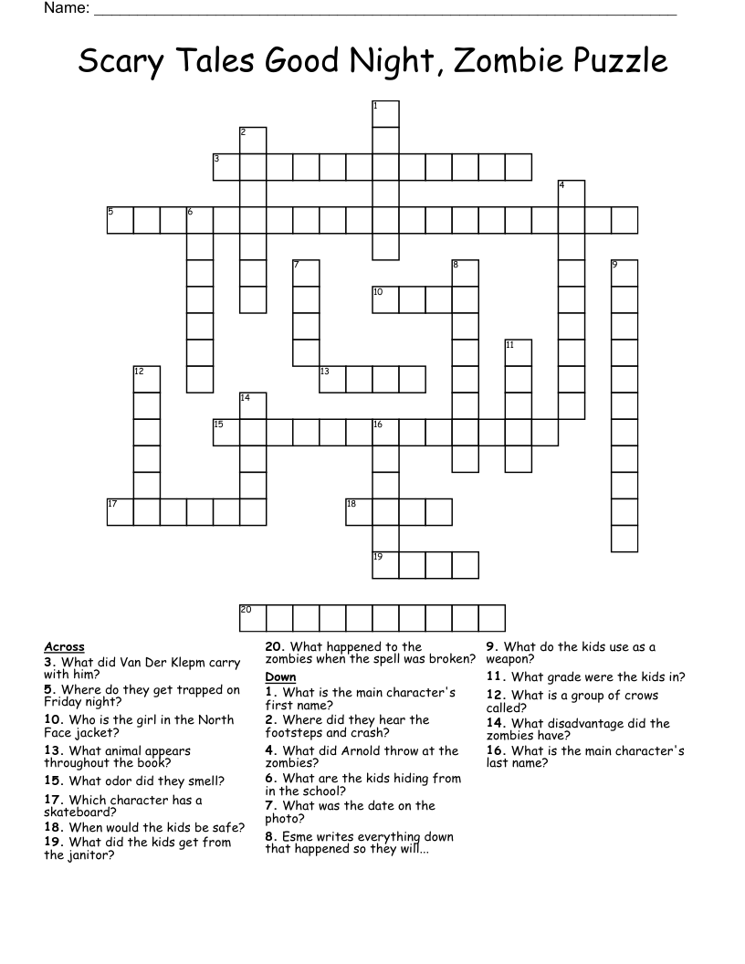 Scary Tales Good Night, Zombie Puzzle Crossword