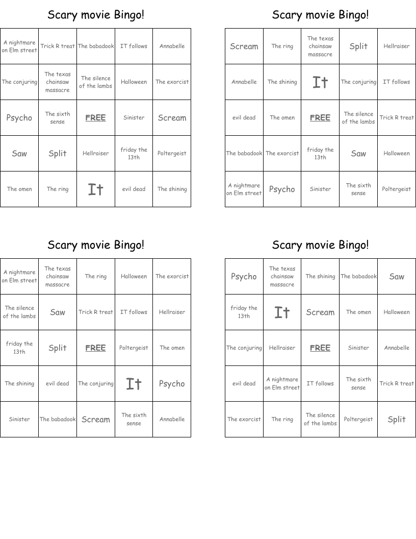 Scary movie Bingo!