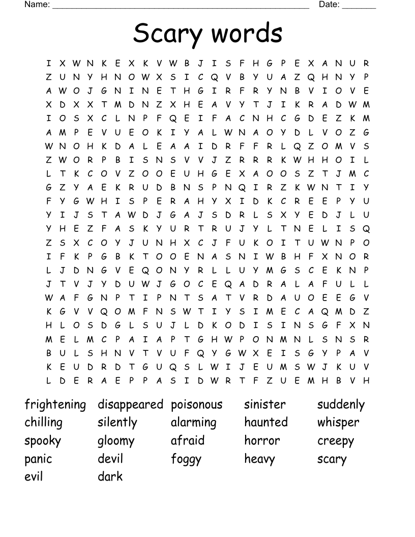 Scary words Word Search