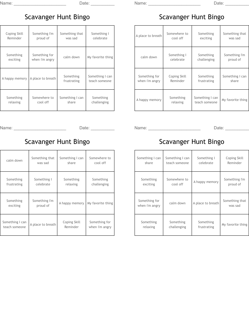 Scavanger Hunt Bingo