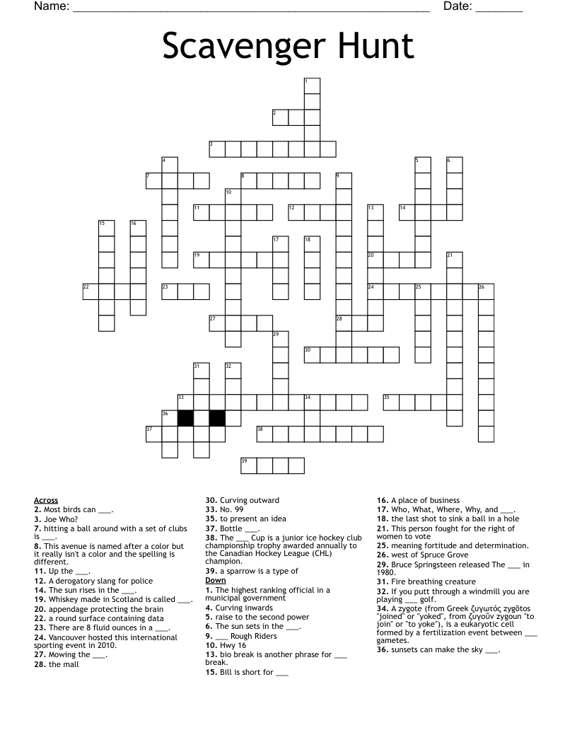 Scavenger Hunt Crossword