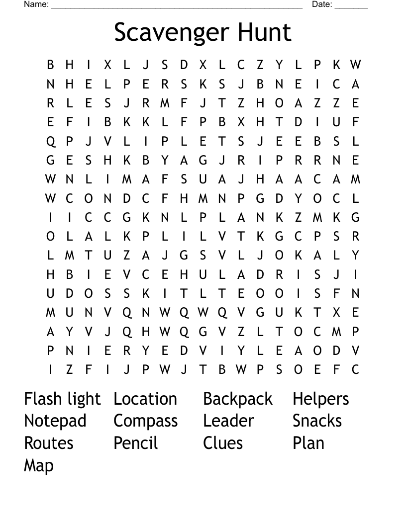 Scavenger Hunt Word Search