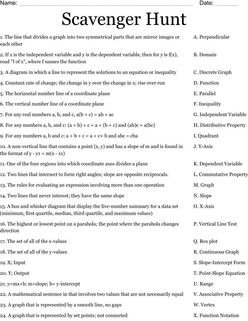 Scavenger Hunt Worksheet
