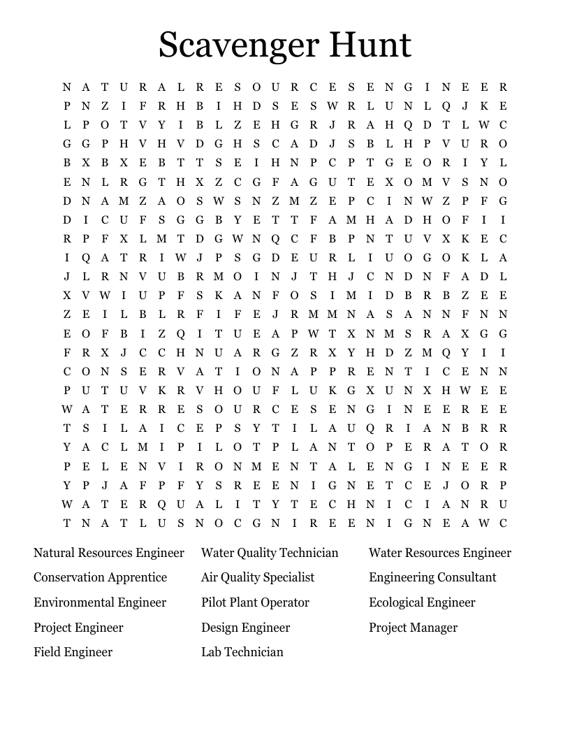 Scavenger Hunt Word Search