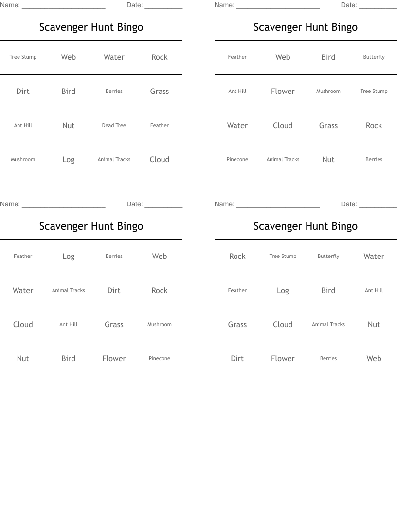 Scavenger Hunt Bingo