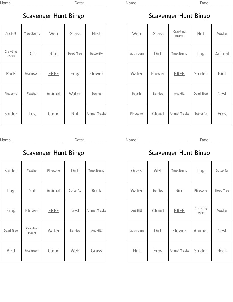 Scavenger Hunt Bingo