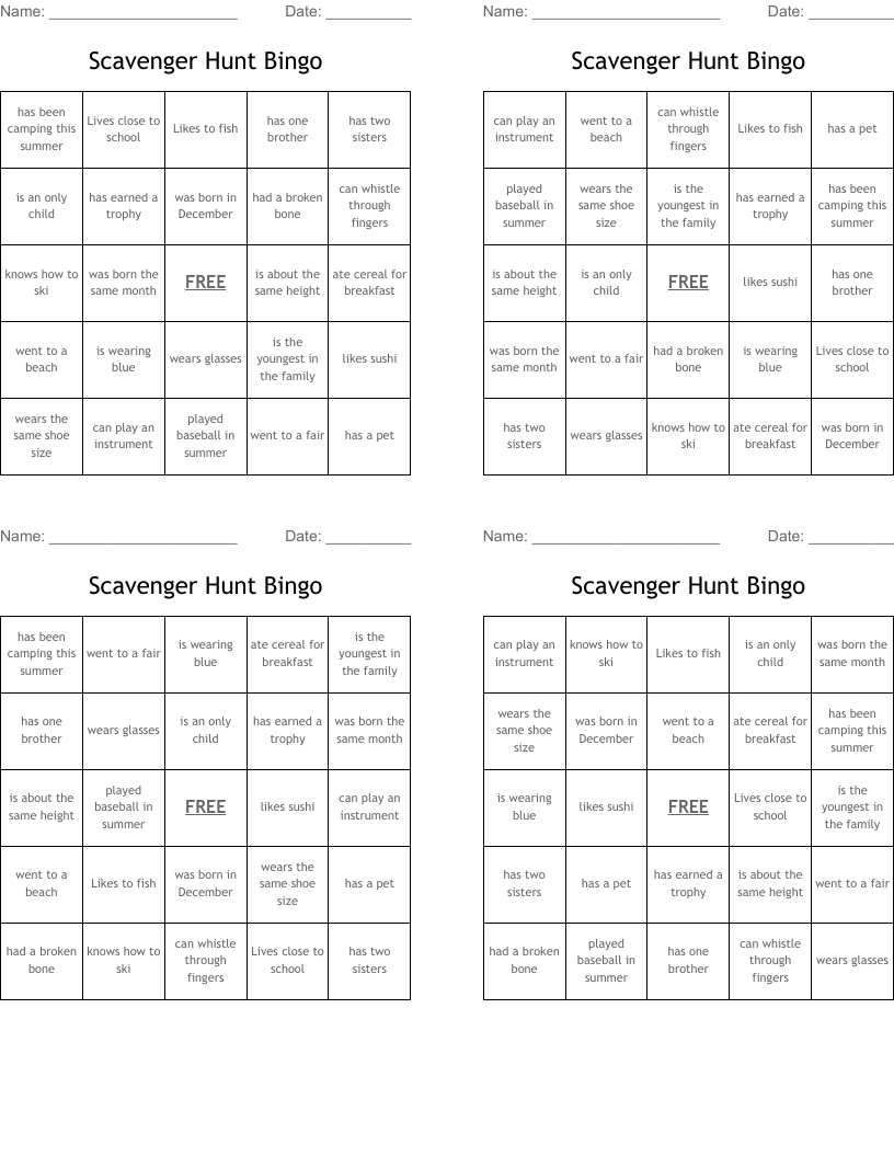 Scavenger Hunt Bingo