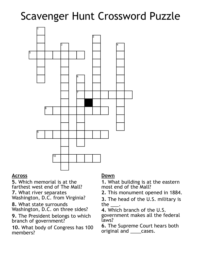 Scavenger Hunt Crossword Puzzle
