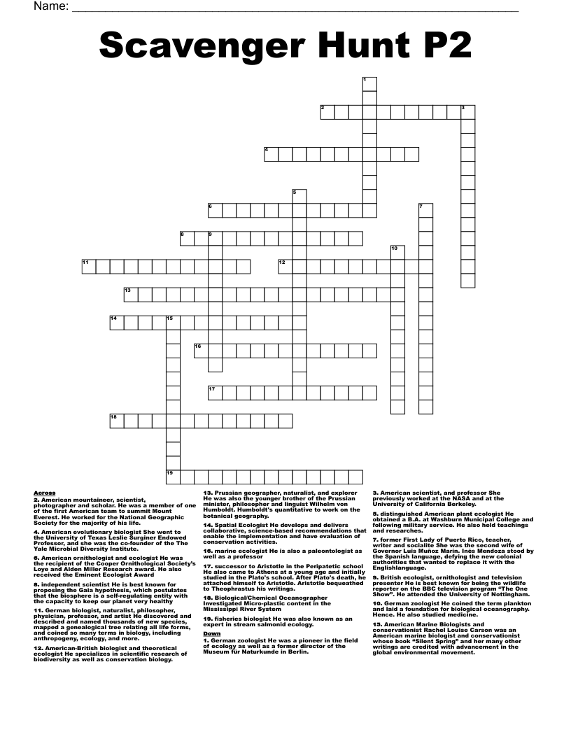 Scavenger Hunt P2 Crossword