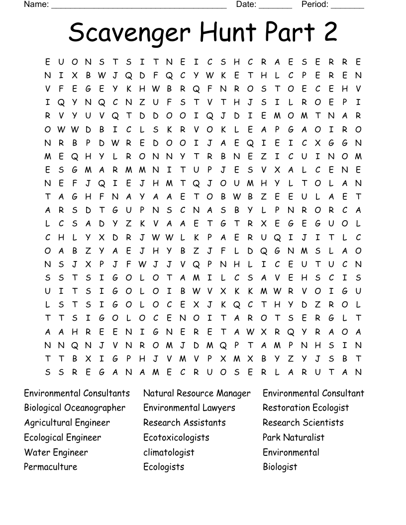 Scavenger Hunt Part 2 Word Search
