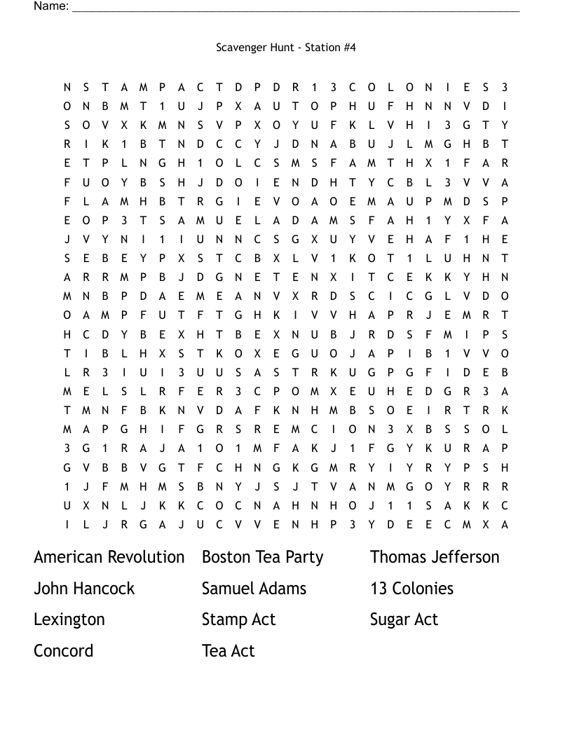 Scavenger Hunt -                                                                                              Station #4 Word Search