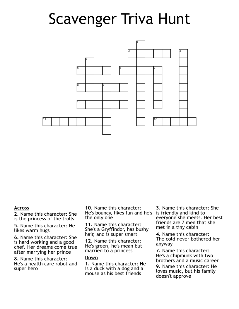 Scavenger Triva Hunt Crossword