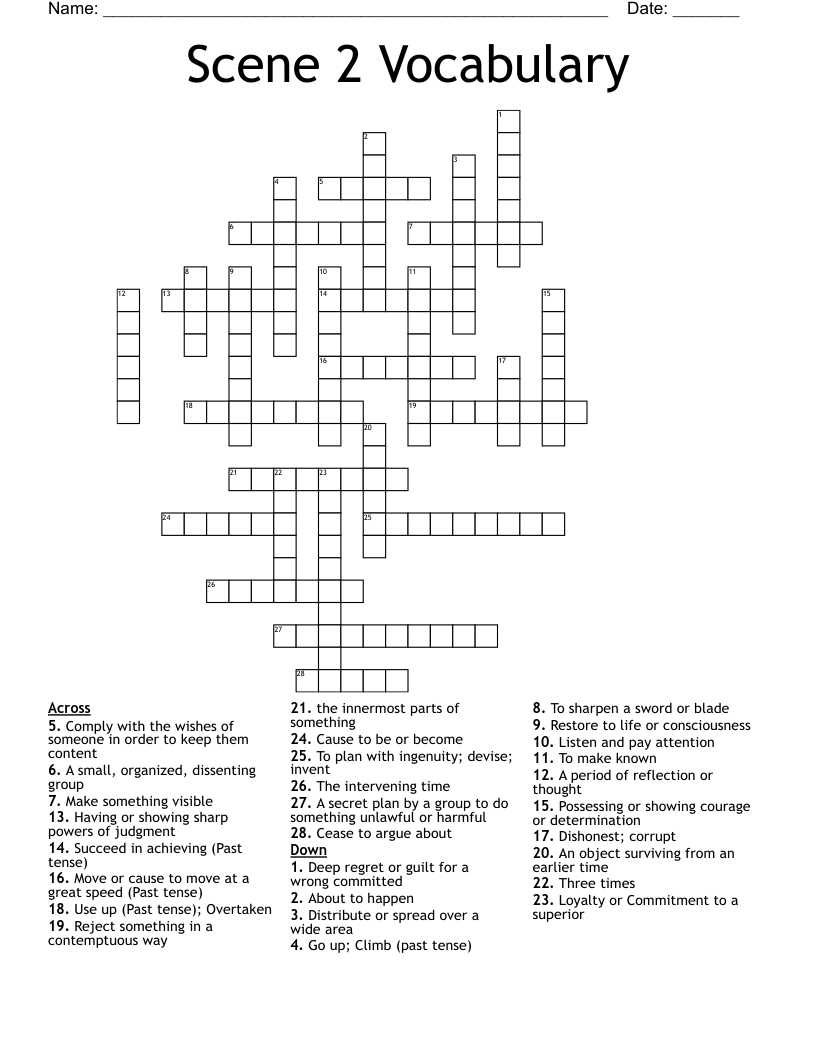 Scene 2 Vocabulary Crossword