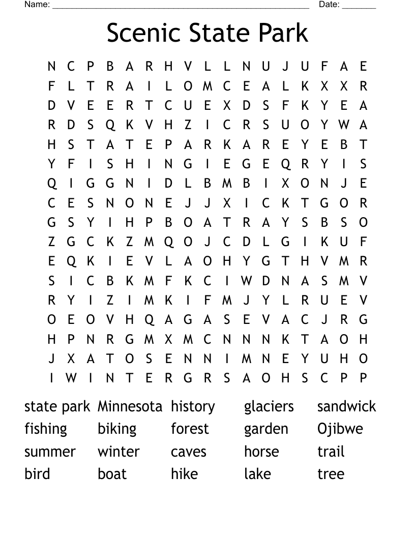 Scenic State Park Word Search