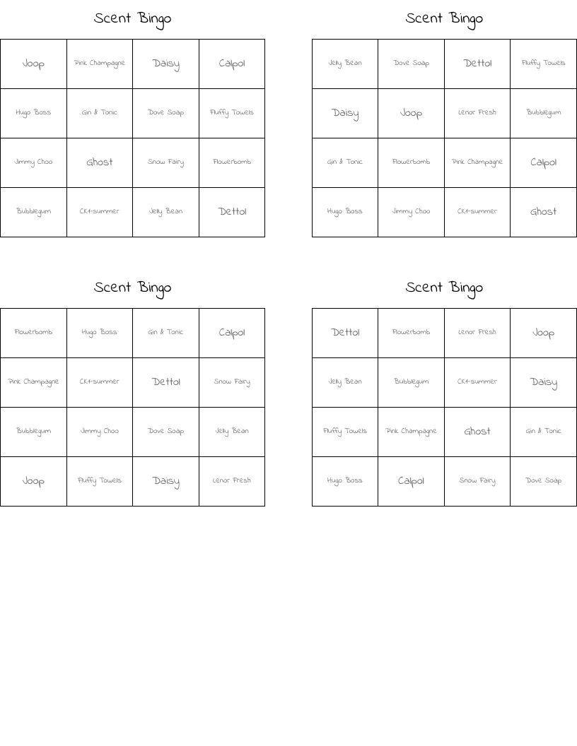 Scent Bingo