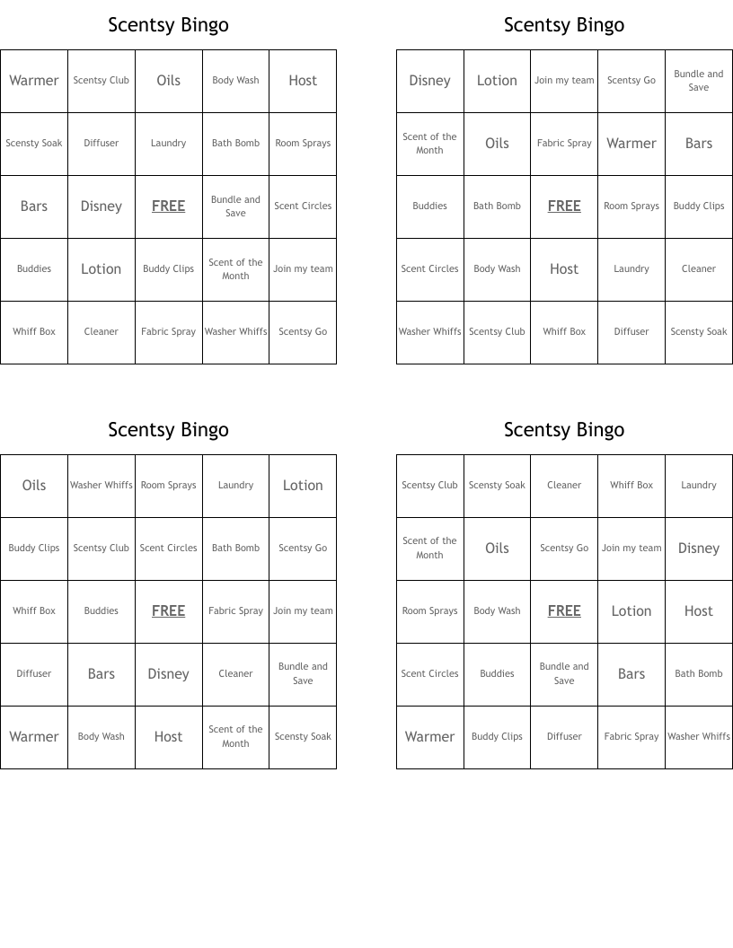 Scentsy Bingo 