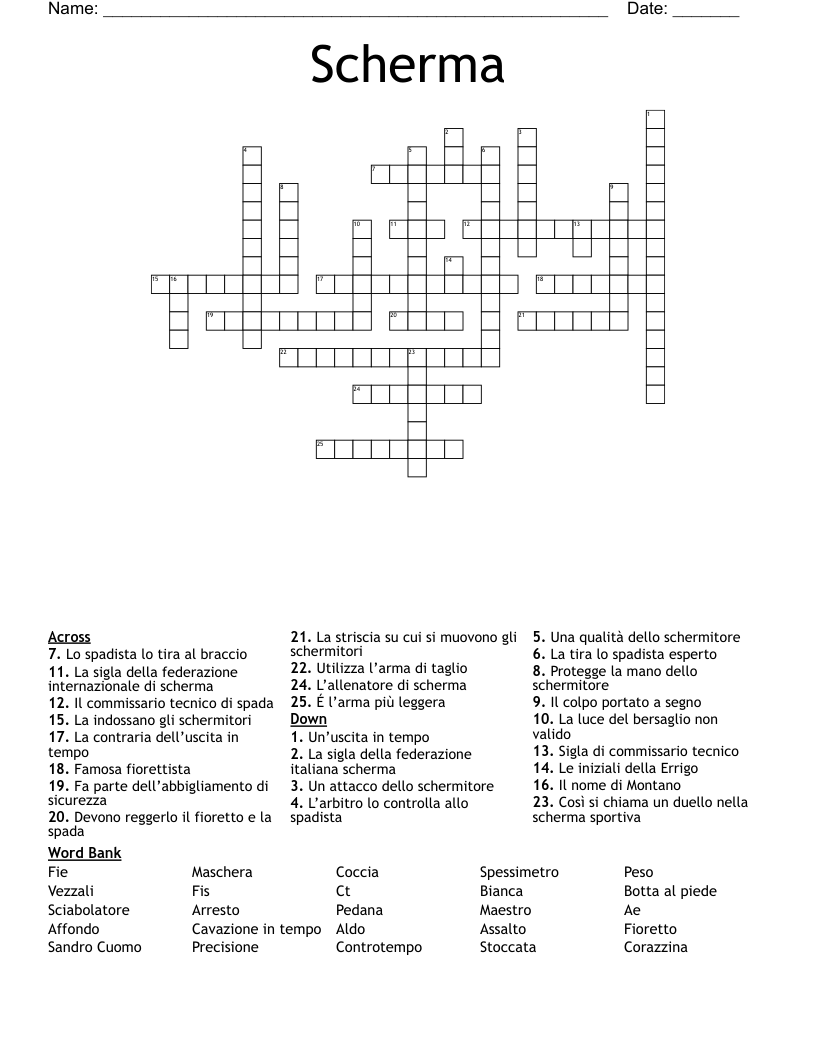 Scherma Crossword