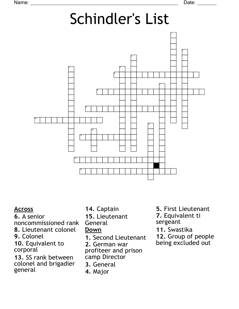 Schindler's List Crossword